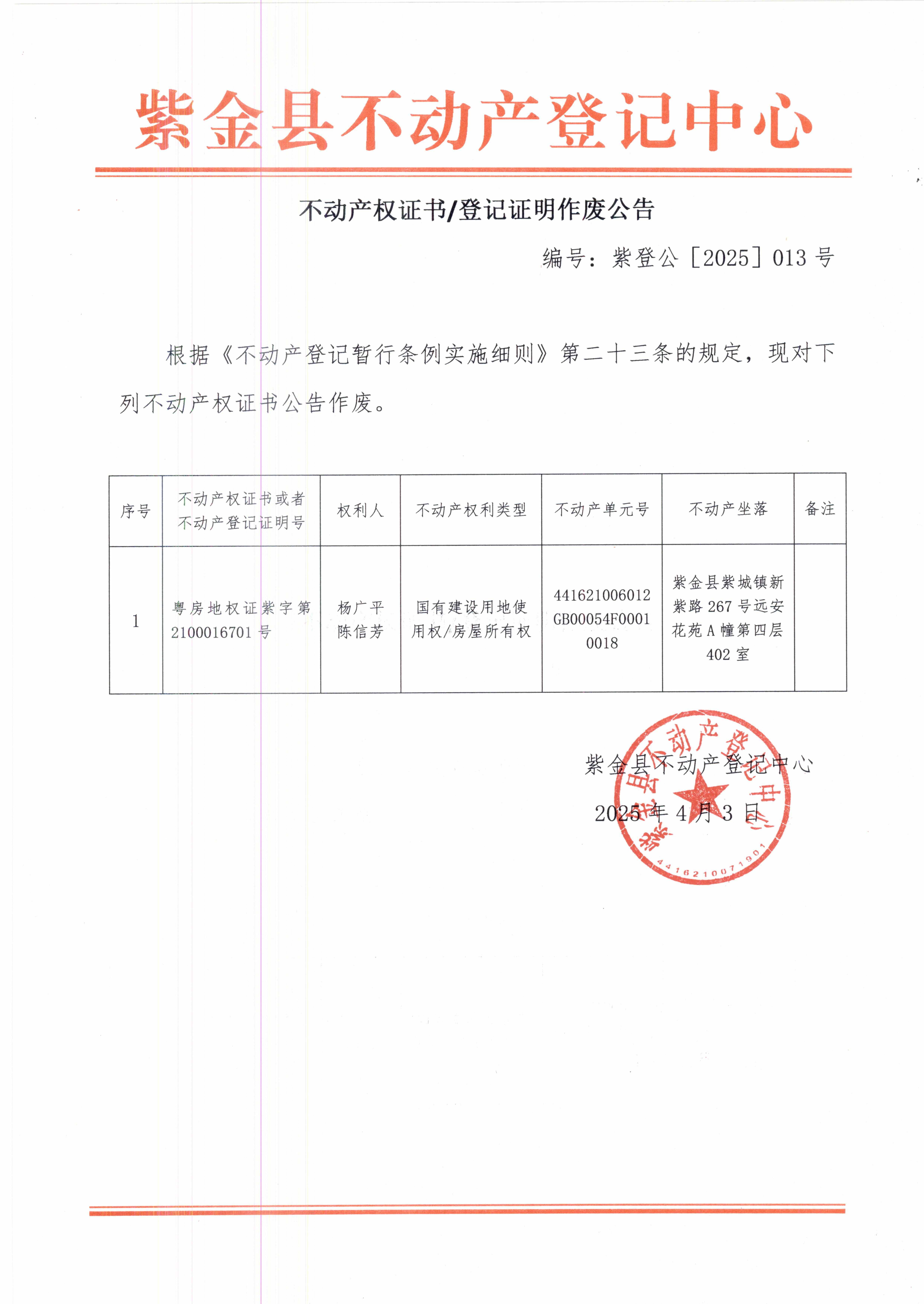 不動產(chǎn)權(quán)證書作廢聲明楊廣平、陳信芳.JPG